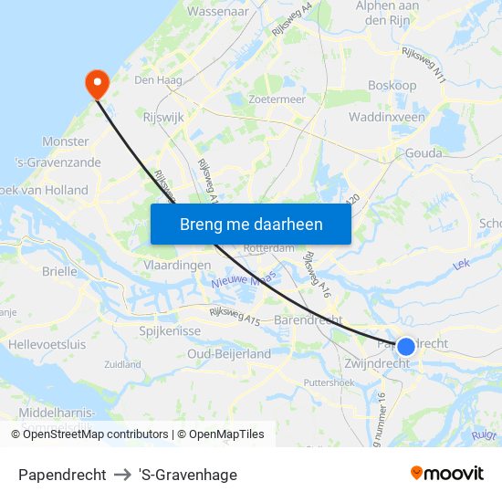 Papendrecht to 'S-Gravenhage map