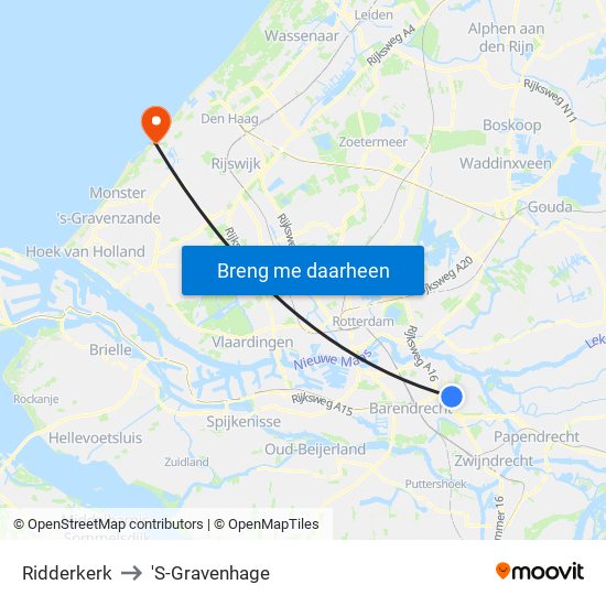 Ridderkerk to 'S-Gravenhage map