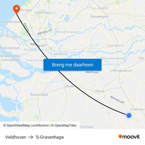 Veldhoven to 'S-Gravenhage map