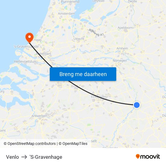 Venlo to 'S-Gravenhage map