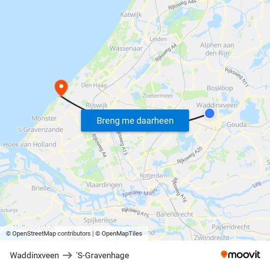 Waddinxveen to 'S-Gravenhage map