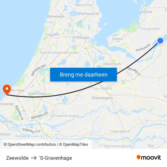 Zeewolde to 'S-Gravenhage map