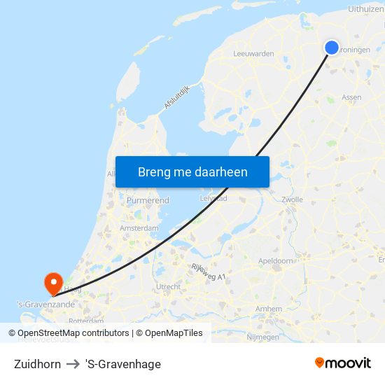 Zuidhorn to 'S-Gravenhage map