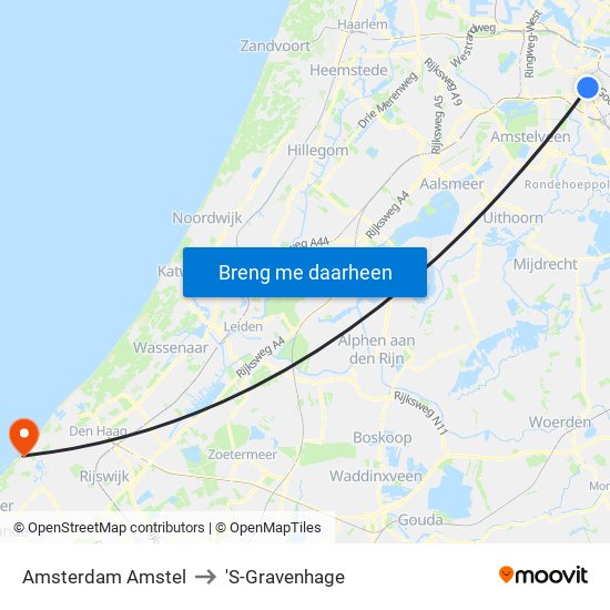 Amsterdam Amstel to 'S-Gravenhage map