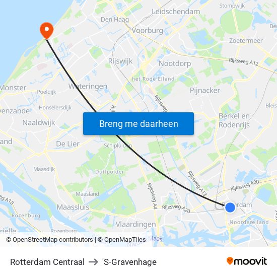 Rotterdam Centraal to 'S-Gravenhage map