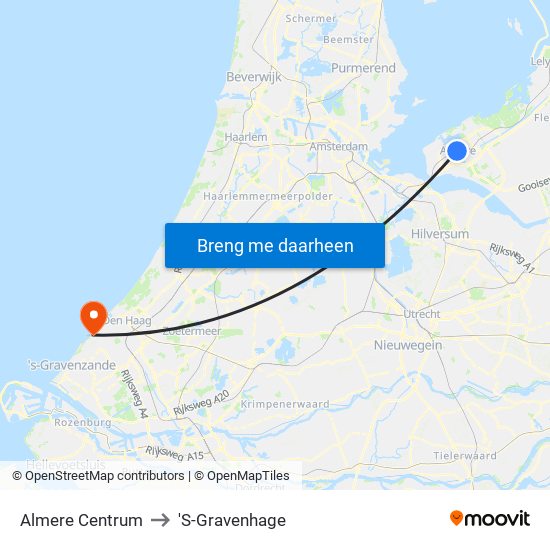 Almere Centrum to 'S-Gravenhage map