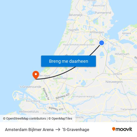 Amsterdam Bijlmer Arena to 'S-Gravenhage map