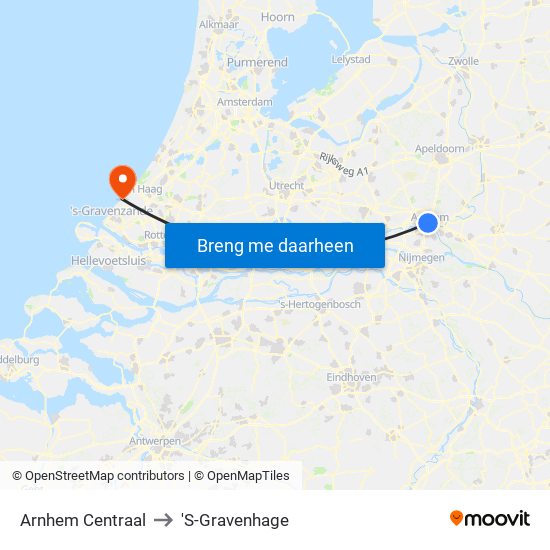Arnhem Centraal to 'S-Gravenhage map