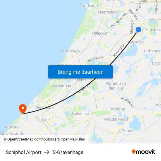 Schiphol Airport to 'S-Gravenhage map