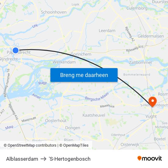 Alblasserdam to 'S-Hertogenbosch map
