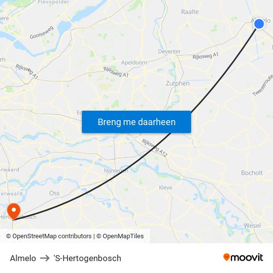 Almelo to 'S-Hertogenbosch map