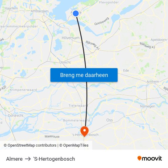 Almere to 'S-Hertogenbosch map