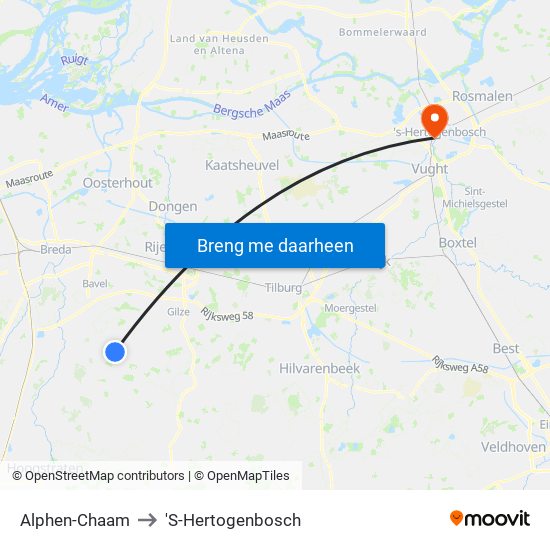 Alphen-Chaam to 'S-Hertogenbosch map