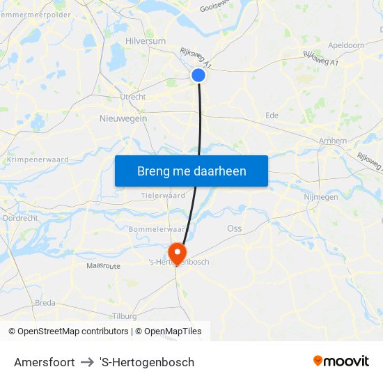 Amersfoort to 'S-Hertogenbosch map