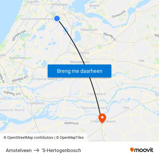 Amstelveen to 'S-Hertogenbosch map