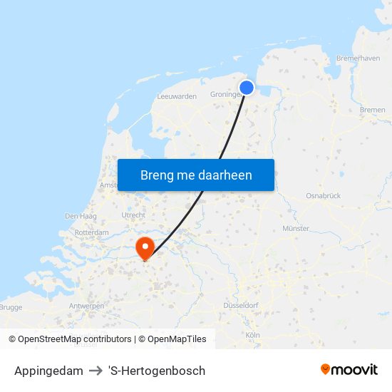 Appingedam to 'S-Hertogenbosch map
