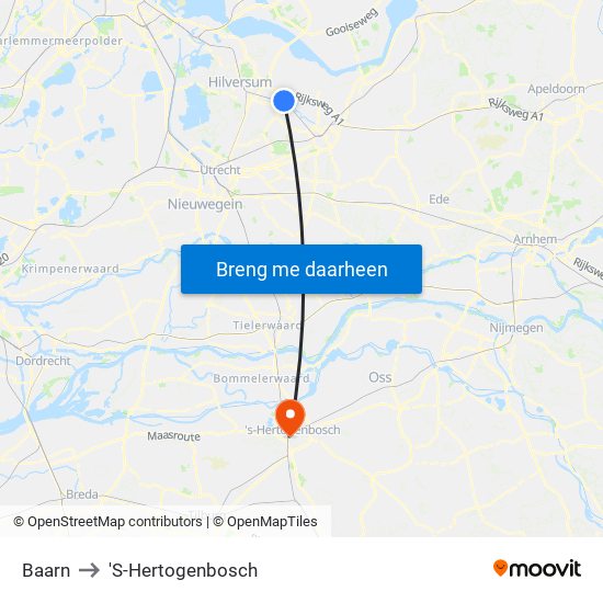 Baarn to 'S-Hertogenbosch map