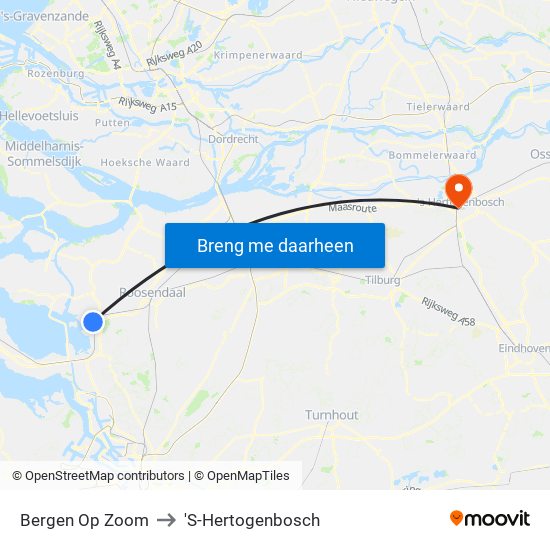 Bergen Op Zoom to 'S-Hertogenbosch map