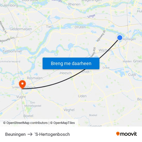 Beuningen to 'S-Hertogenbosch map