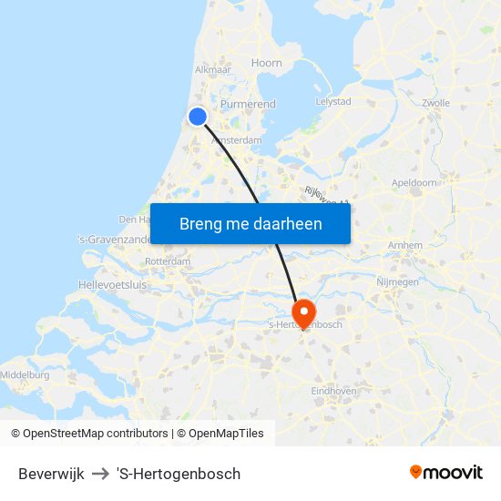 Beverwijk to 'S-Hertogenbosch map