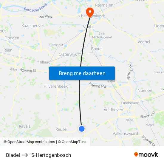 Bladel to 'S-Hertogenbosch map