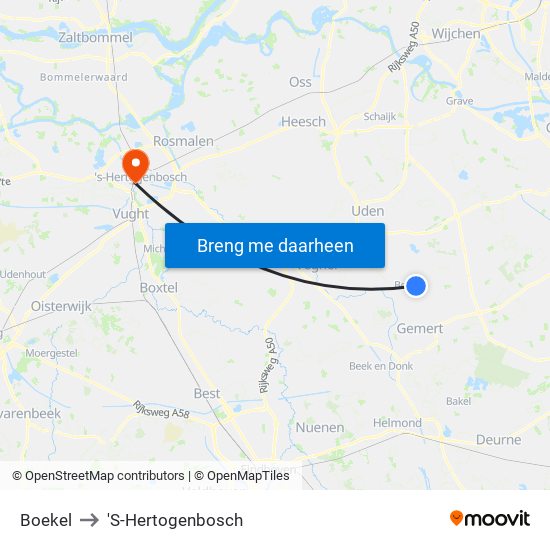 Boekel to 'S-Hertogenbosch map