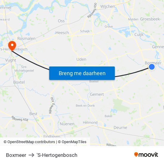 Boxmeer to 'S-Hertogenbosch map