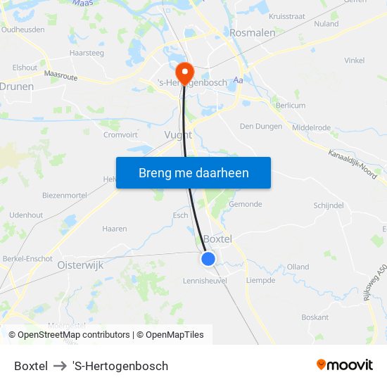 Boxtel to 'S-Hertogenbosch map