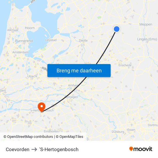 Coevorden to 'S-Hertogenbosch map