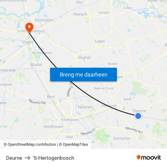 Deurne to 'S-Hertogenbosch map