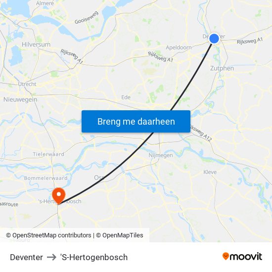 Deventer to 'S-Hertogenbosch map