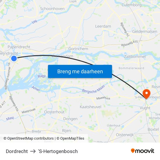 Dordrecht to 'S-Hertogenbosch map