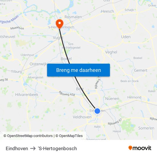 Eindhoven to 'S-Hertogenbosch map