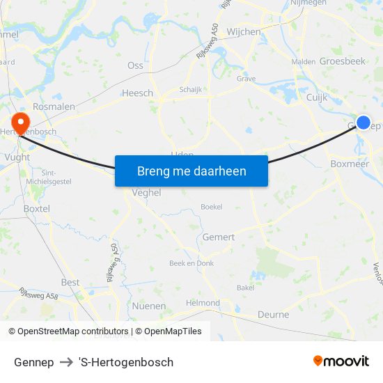 Gennep to 'S-Hertogenbosch map