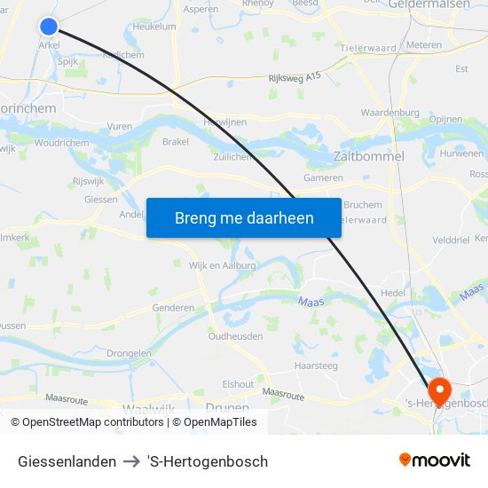 Giessenlanden to 'S-Hertogenbosch map
