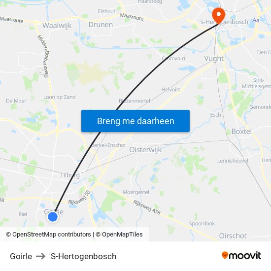 Goirle to 'S-Hertogenbosch map