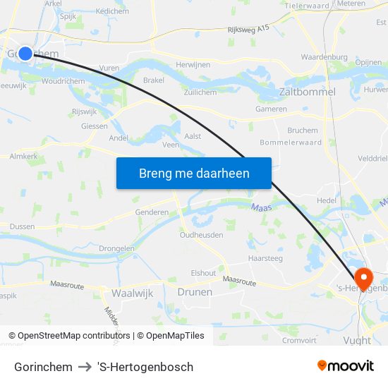Gorinchem to 'S-Hertogenbosch map