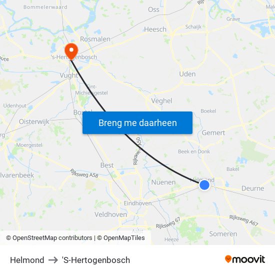 Helmond to 'S-Hertogenbosch map