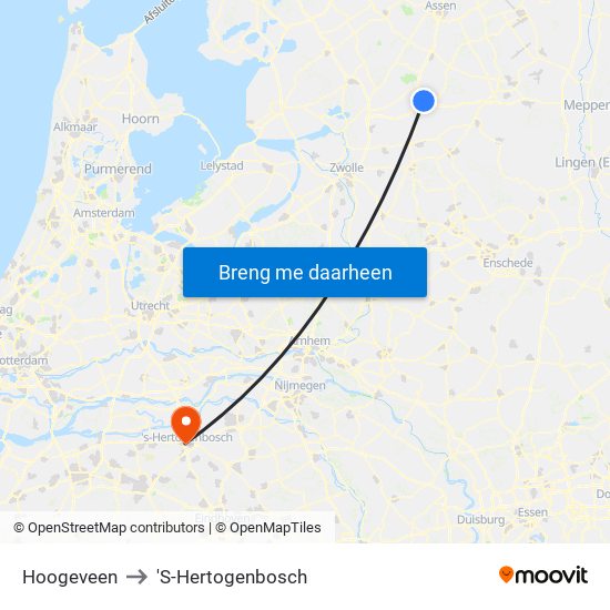 Hoogeveen to 'S-Hertogenbosch map