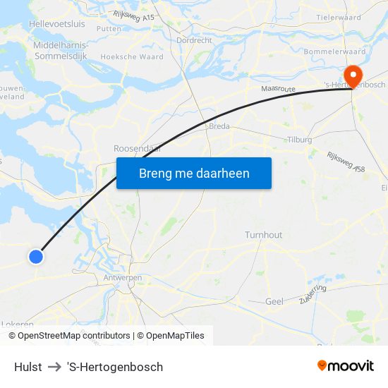 Hulst to 'S-Hertogenbosch map