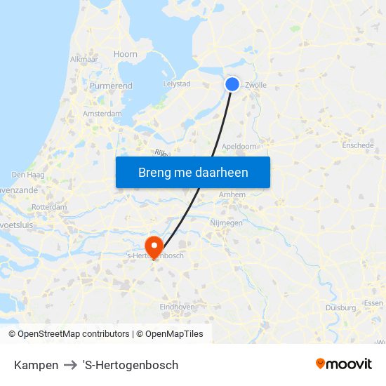 Kampen to 'S-Hertogenbosch map