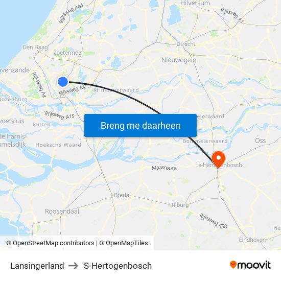 Lansingerland to 'S-Hertogenbosch map