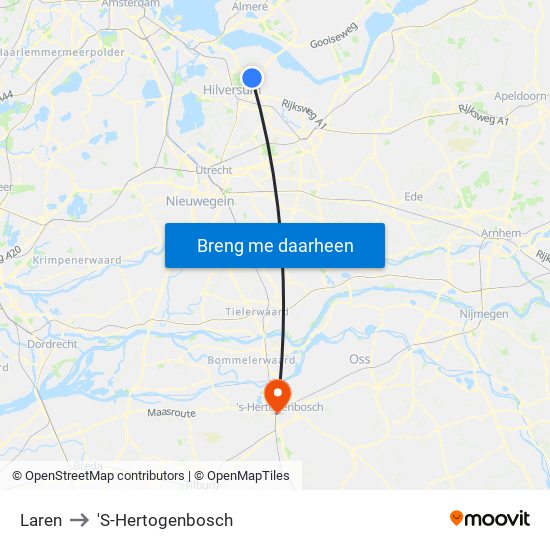Laren to 'S-Hertogenbosch map
