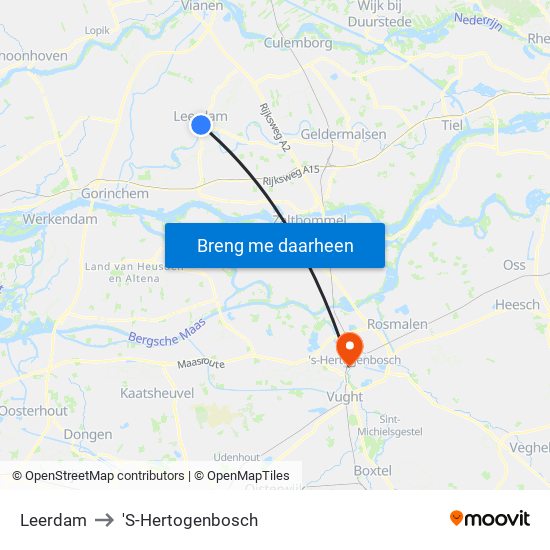 Leerdam to 'S-Hertogenbosch map