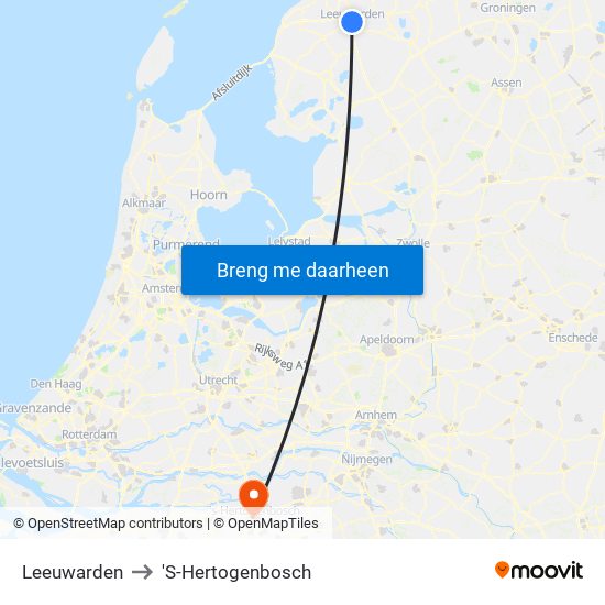 Leeuwarden to 'S-Hertogenbosch map
