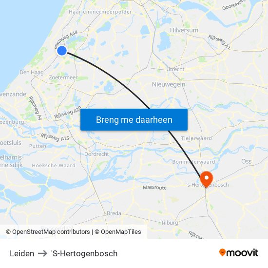 Leiden to 'S-Hertogenbosch map