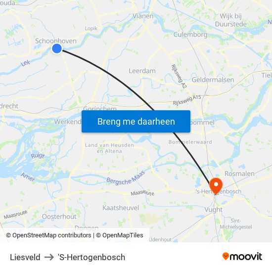 Liesveld to 'S-Hertogenbosch map