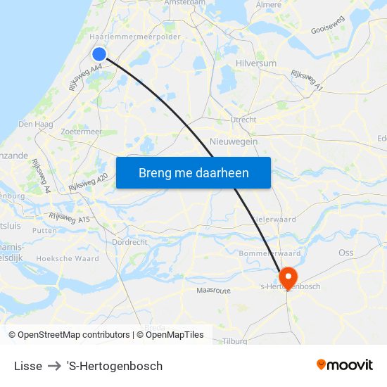 Lisse to 'S-Hertogenbosch map