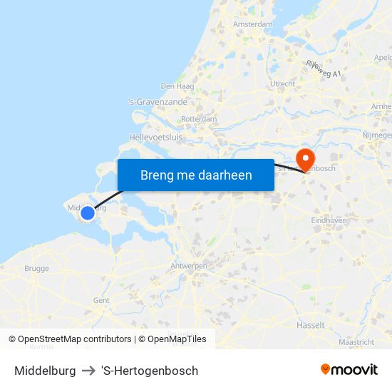 Middelburg to 'S-Hertogenbosch map