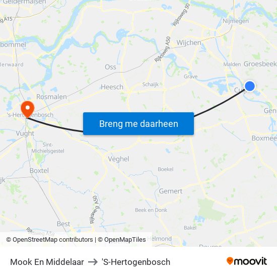 Mook En Middelaar to 'S-Hertogenbosch map